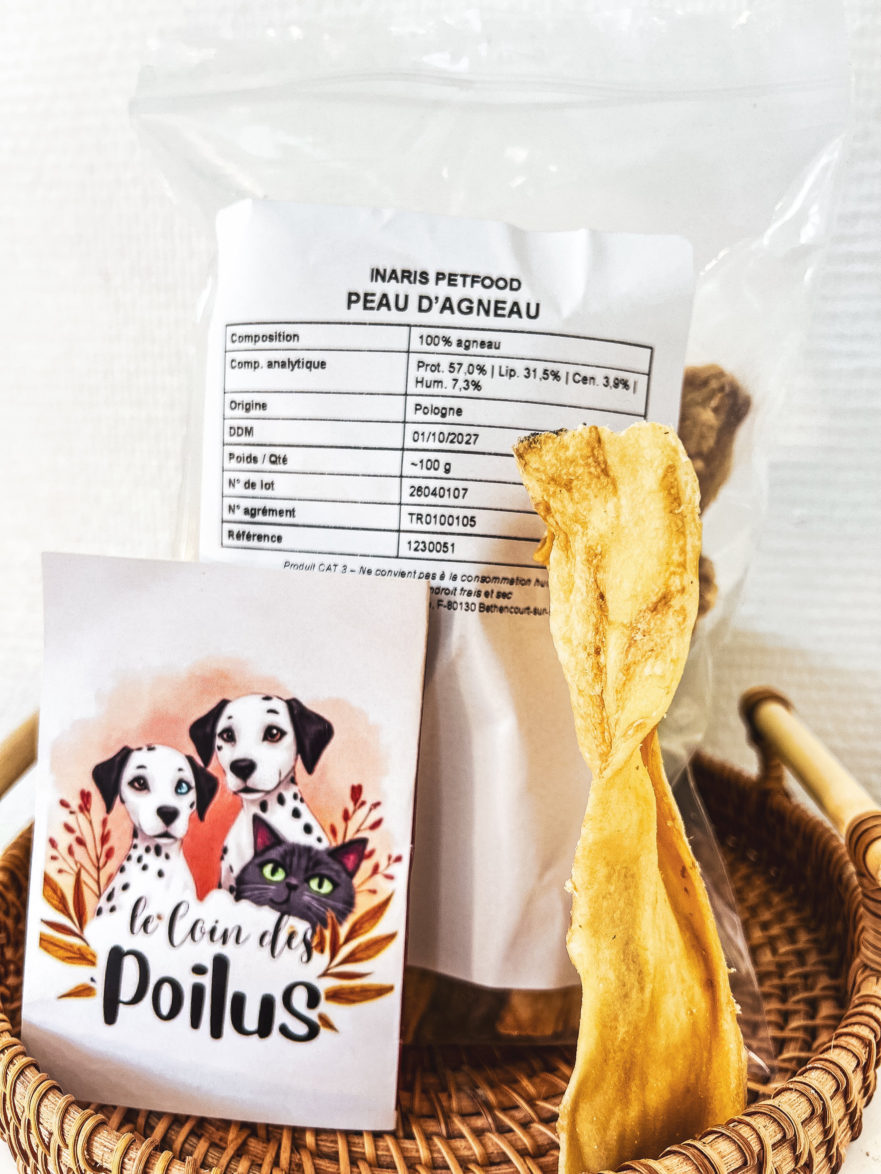 Peau d'agneau séché 100g - Mastication longue durée 100% naturelle