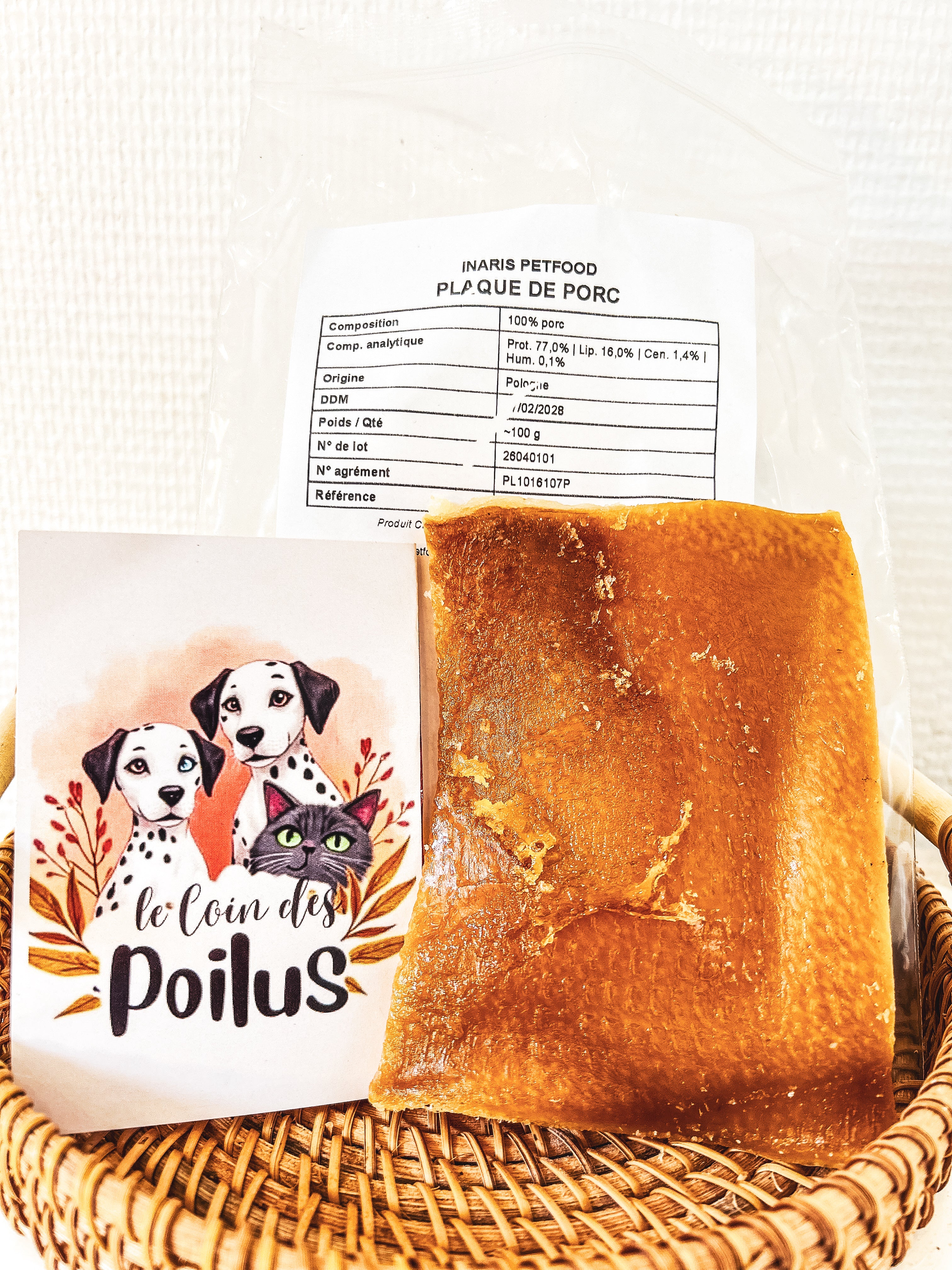 Plaque de Porc 100g - Mastication moyenne durée 100% naturelle