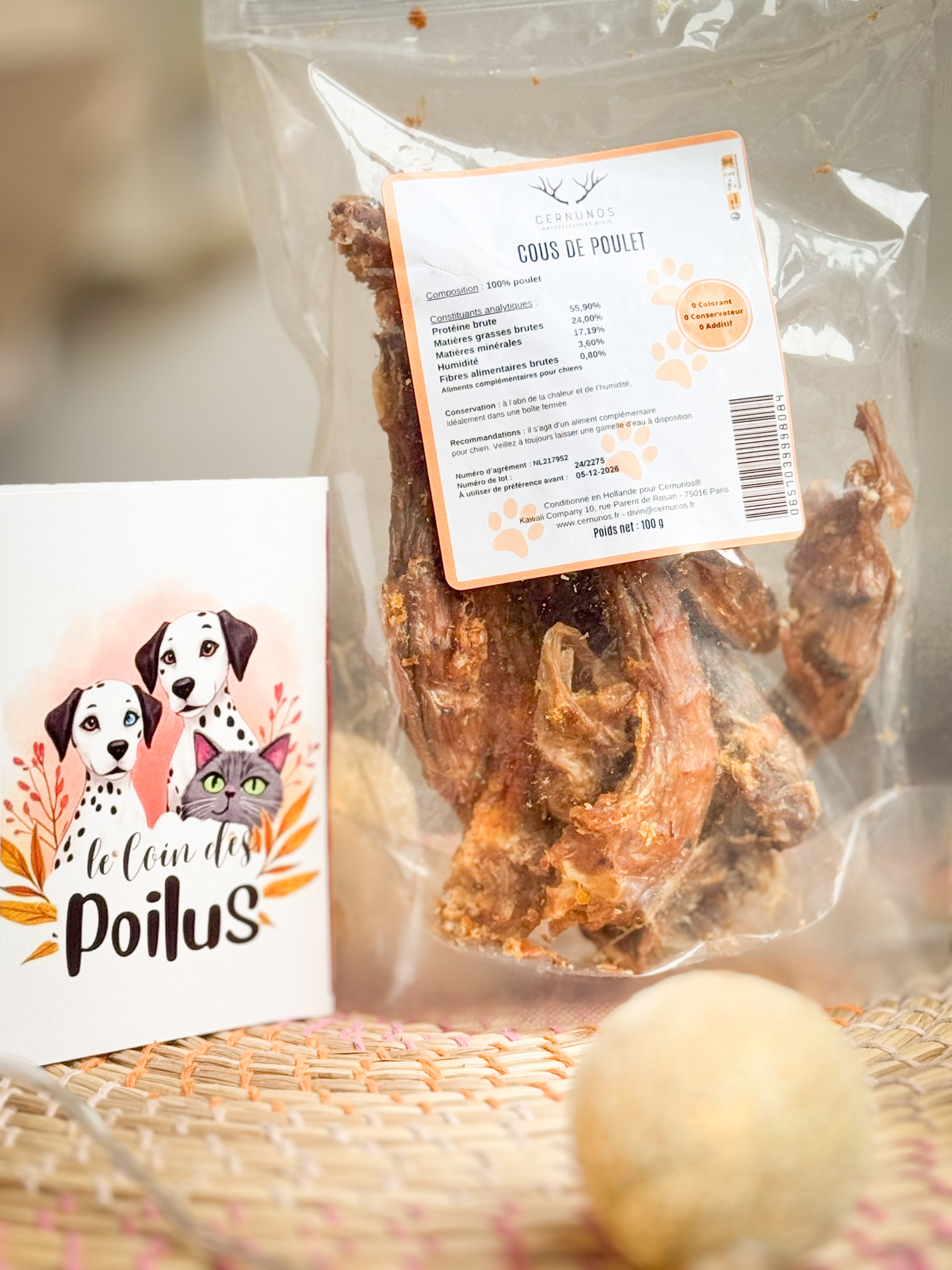 Cous de poulet déshydratés 100g - Mastication 100% naturelle